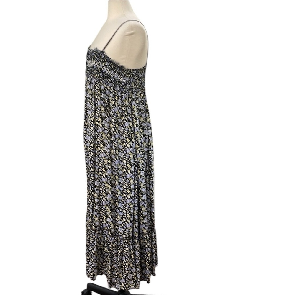 Free People Molly Jo Midi Floral Button Front Midi Dress SZ M Black Blue - Picture 5 of 10